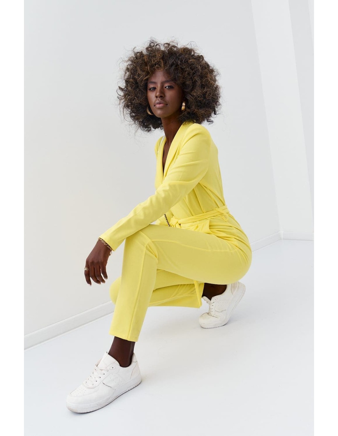 Elegant long-sleeved jumpsuit, yellow 25280 - Online store - Boutique